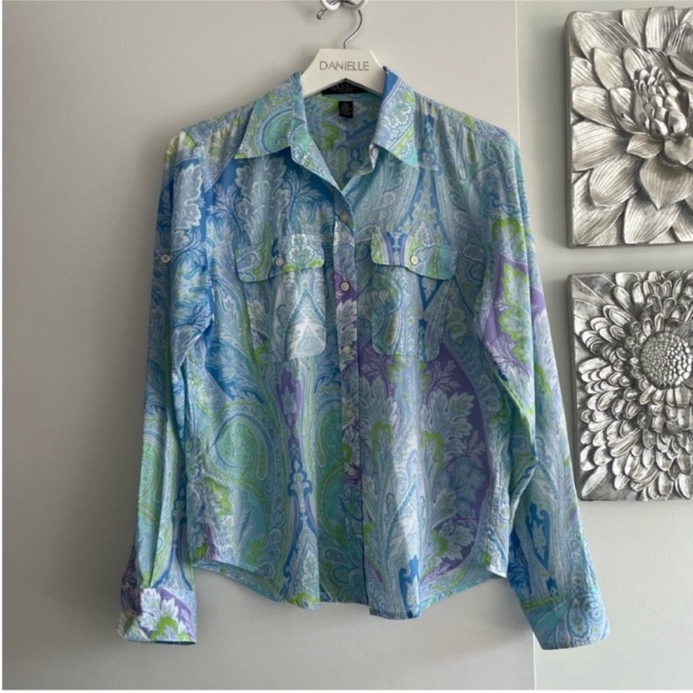 LAUREN RALPH LAUREN Blue Paisley Button Down Shirt